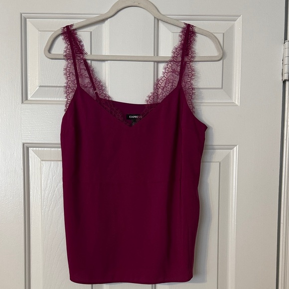 Express Tops - Express Lace Trim Magenta Cami Top